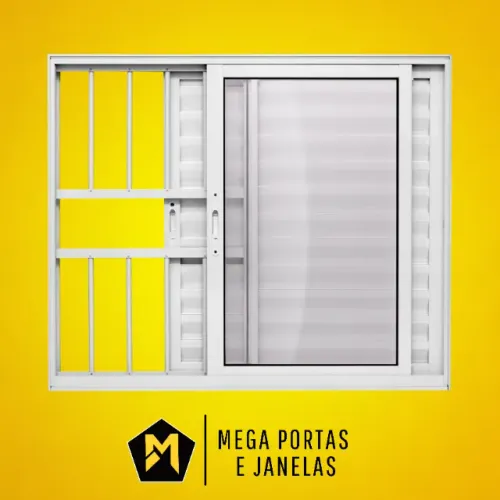 Veneziana Três Folhas Alumínio Branco Com Grade - Linha 25 (Completa)