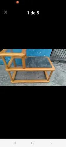 Mesinha de Canto com Vidro e Assento Estofado Usado 0,83x0,43