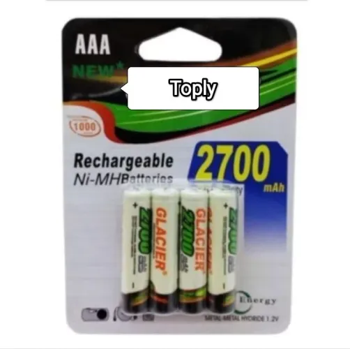 Kit 4 Pilhas AAA (palito) Recarregáveis Toply 2700 mAh