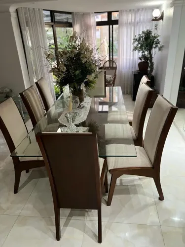 Excelente mesa de jantar de vidro retangular de oito cadeiras 