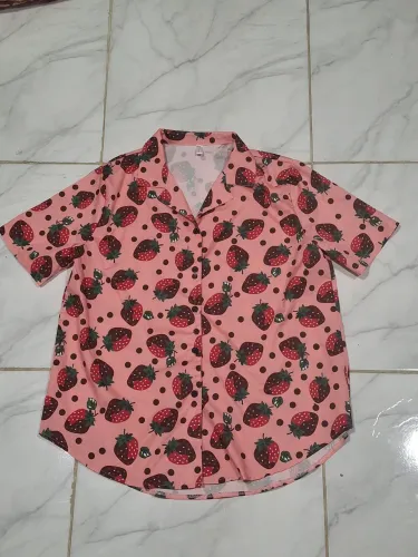 Camisa Botão Morango Rosa Tamanho M