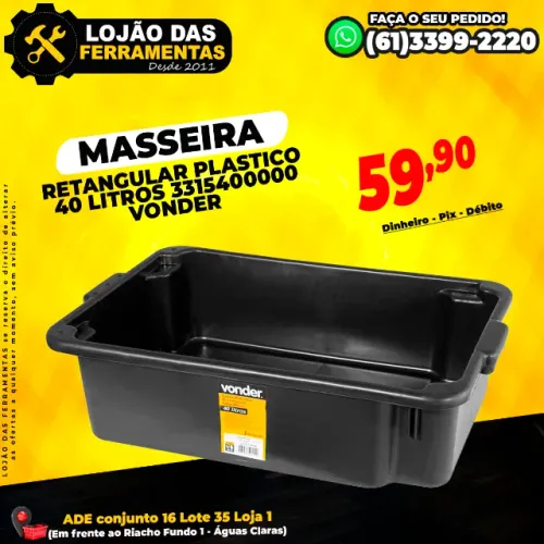 Masseira Retangular Plastico 40 Litros Vonder