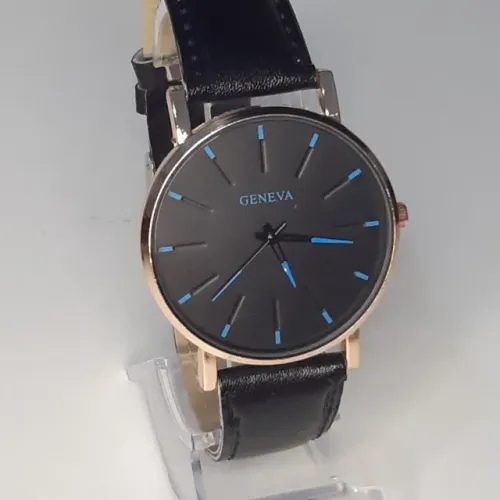 Relógio Masculino Clássico Preto/Azul, Pulseira de Couro+ Porta Perfume + Caixa