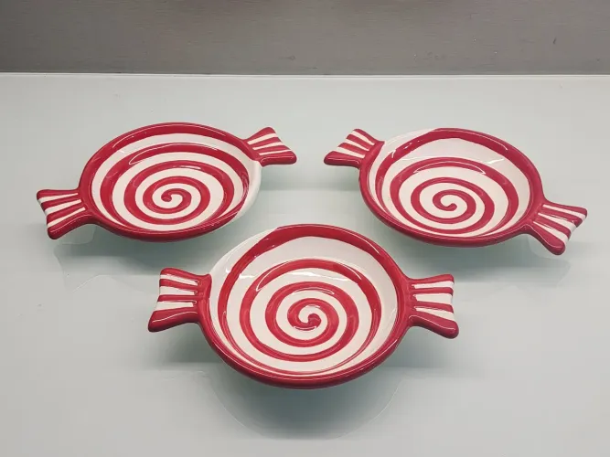 Kit 3 tigelas espiral branco e vermelho