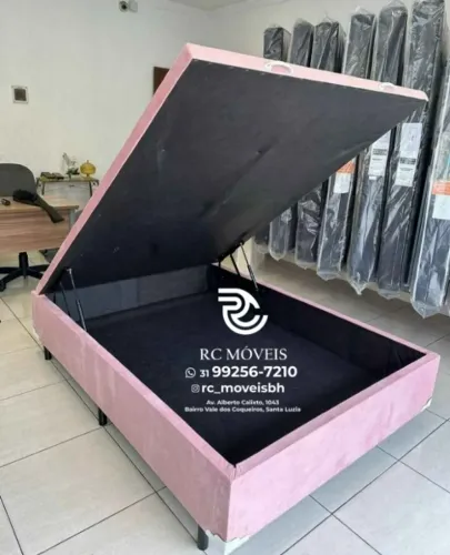 Conjunto cama box Baú De casal 1.38x1.88 Inteiriço Blindado com Pistão a Gás