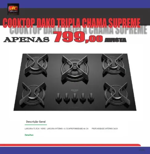 FOGÃO COOKTOP DAKO TRIPLA CHMA SUPREME
