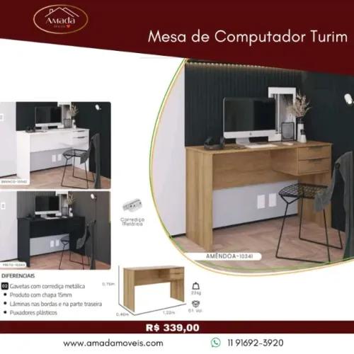 Mesa de computador Turim, a pronta entrega