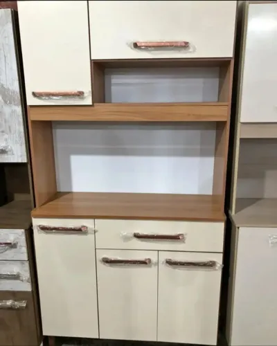Armário de Cozinha Iguape 100% Mdf Tuboarte 5 Portas e 1 Gaveta Freijó Off White Em Oferta