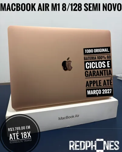Loja física. Aceitamos trocas. MacBook Air M1 8/128 na garantia Apple