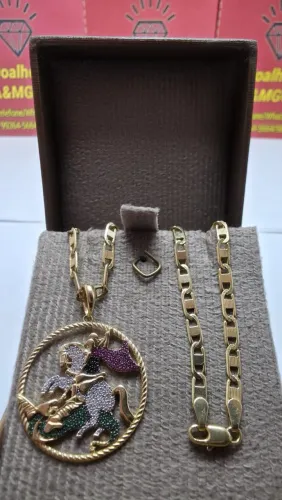 Cordão masculino 70cm 19g com medalha são Jorge ouro18k