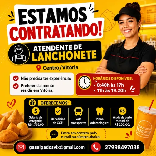 Vaga Atendente de Lanchonete - Vitória