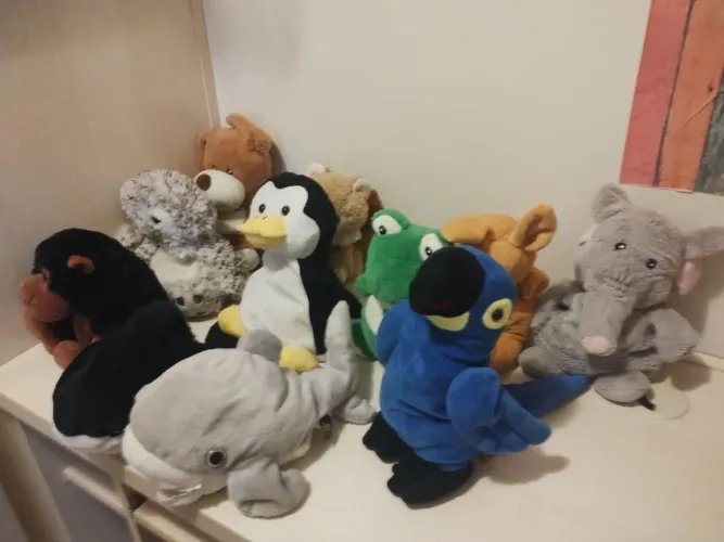 Lote com 11 bichinhos de pelúcia fantoches 