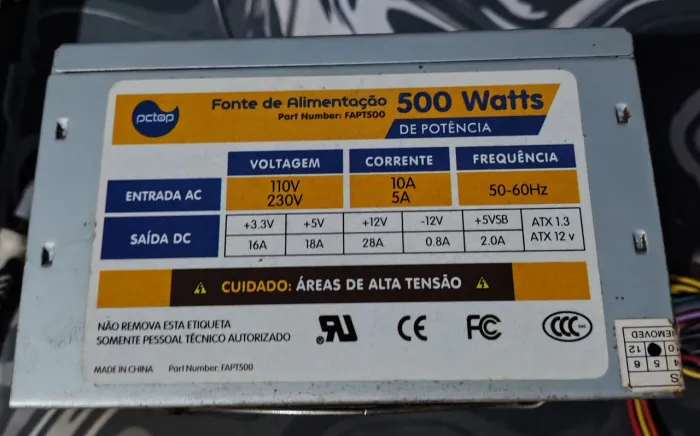 Fonte Real Pctop Modelo: Fapt500 24pinos 500w Com Sata Atx
