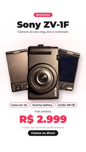 Câmera Sony ZV-1F 4K Vlog + Dummy Battery + Cartão 128GB