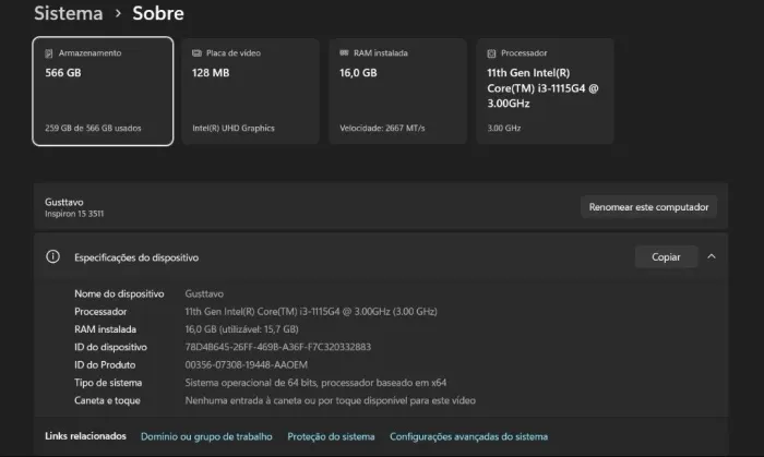 Notebook Dell Inspiron 3511