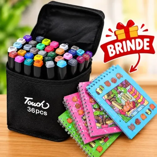 Caneta Marcadora Canetinha Touch 36 Cores Maleta Ponta Dupla + brinde bobbie goods