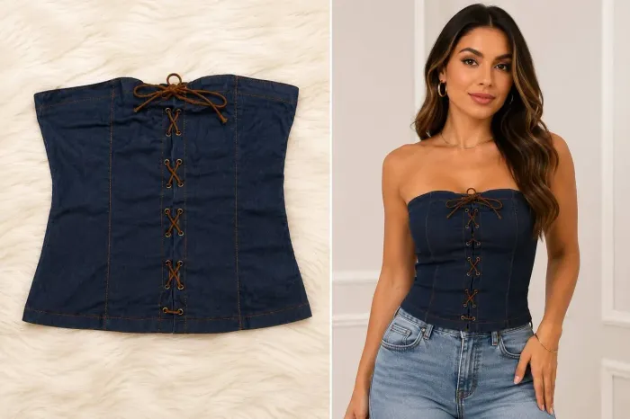 Blusa tomara que caia jeans