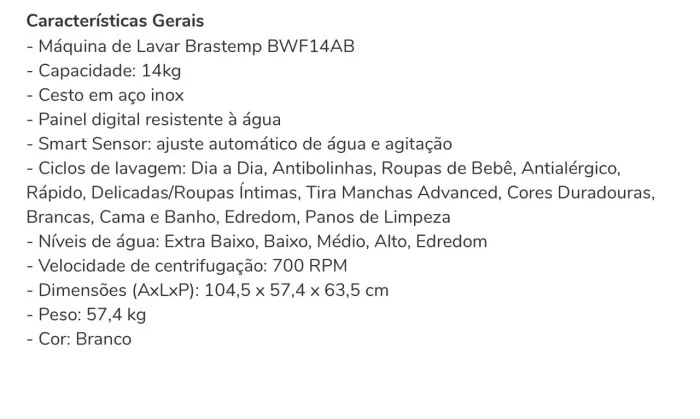 Vendo Máquina de Lavar Brastemp 14 kg modelo BWF14AB