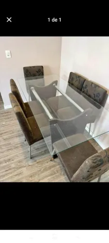 Mesa de vidro de jantar 6 cadeiras