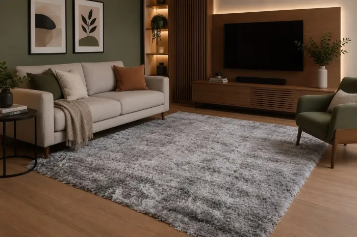 Tapete retangular prata moderno, elegante e aconchegante (3,50 X 2,50 m)