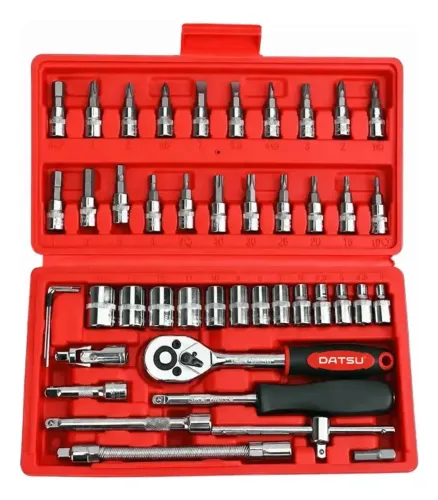 Kit Profissional 46 Peças Aço CRV Completo Com Maleta Soquete 1/4 Chave Catraca Para Carro