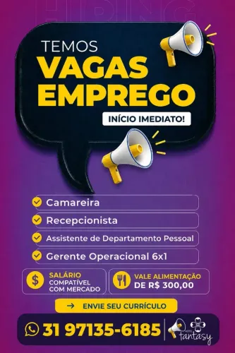 VAGAS DE EMPREGO - BELO HORIZONTE E CONTAGEM