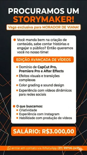 Vaga para editor de vídeo
