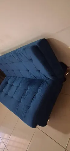 Sofá-cama 3 Lugares Casal Reclinável Veludo azul 