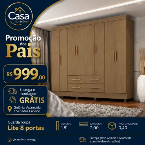 Roupeiro Carvalho Lite - Montagem grátis 