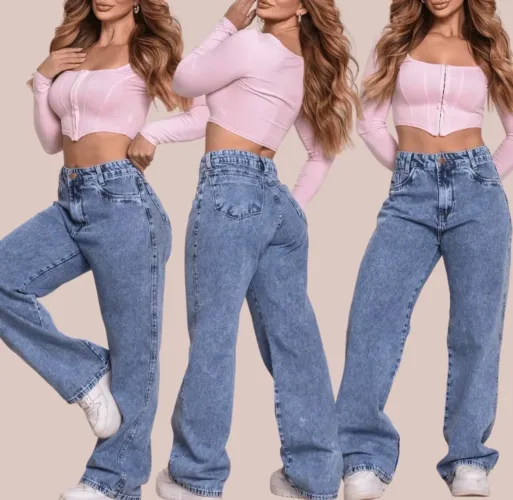 Calça jeans wide Leg cintura alta
