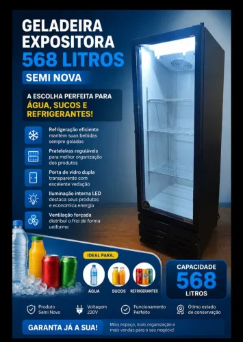 Geladeira expositora grande 568 litros p refrigerante água sucos semi nova watsp