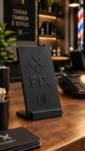Totem Placa Pix Balcão por Aproximação NFC - Preto Fosco Premium