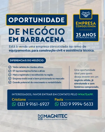 Venda de empresa de equipamentos para construção civil e assistência técnica