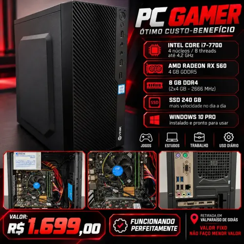 PC Gamer I7 7700, 8gb DDR4, SSD 240gb e RX 560 4gb.