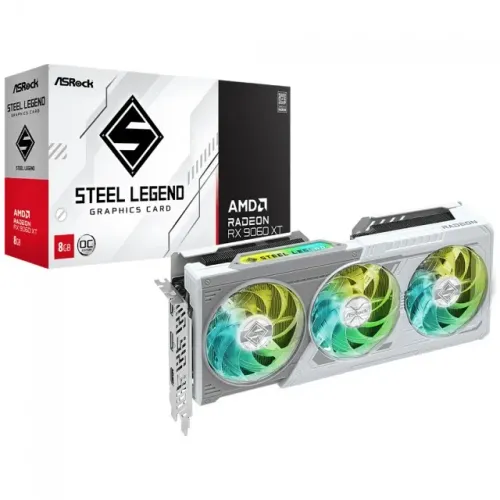 Placa de Vídeo RX 9060 XT  ASRock AMD Radeon Steel Legend OC, 8GB Triple Fan