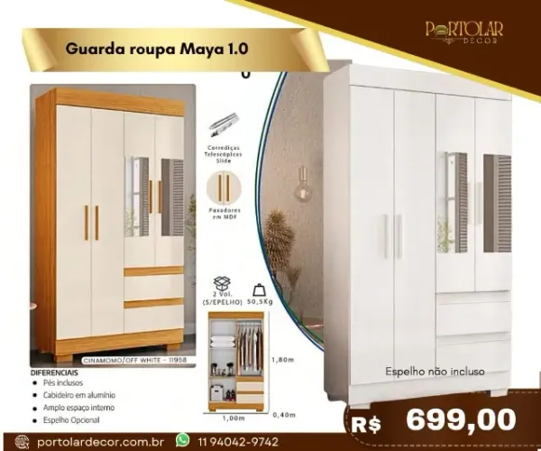 Guarda Roupa Maya 1.0, a pronta entrega