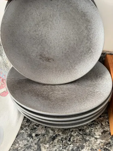 Conjunto 6 pratos rasos de cerâmica CINZA (tamanho grande)