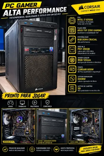 Gabinete Corsair Gamer Intel i7 8700K Asus Tuf Z390 M.2 256G Pny
