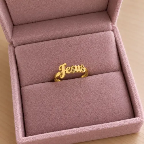 ANEL JESUS FOLHEADO OURO 18K