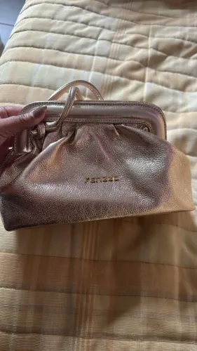 Bolsa Fenzzo Couro Legítimo Metalizada Ouro Velho / Dourada - Usada 1x