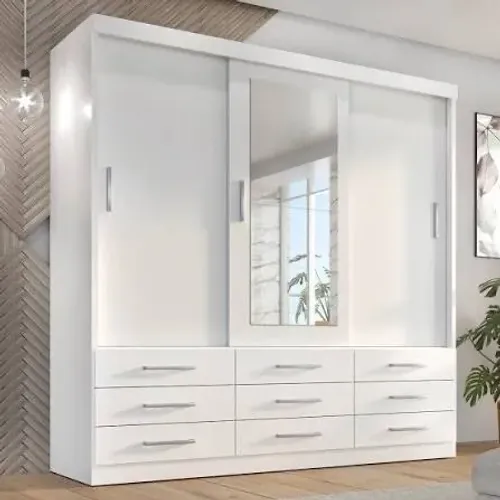 Guarda Roupa Casal Capri 3 Portas Correr 9 Gavetas C/ Espelho