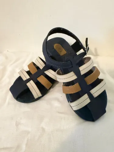 Sandália Bebê - Azul, Marrom e Branco - Tamanho 20