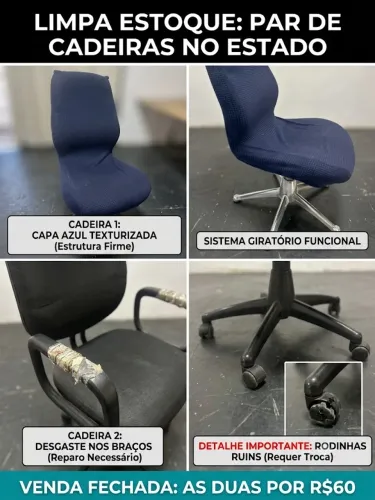 Limpa Estoque: Par de Cadeiras Giratórias (Para Reparo/Uso no Estado) - R$ 60 tudo!