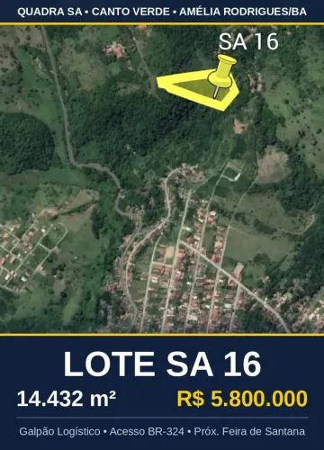 Terreno 14.432 m² p/ Galpão Logístico BR-324, próx. Feira de Santana