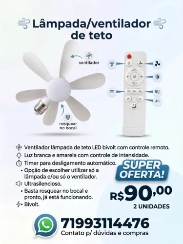 Ventilador/Lâmpada de Teto - Com controle