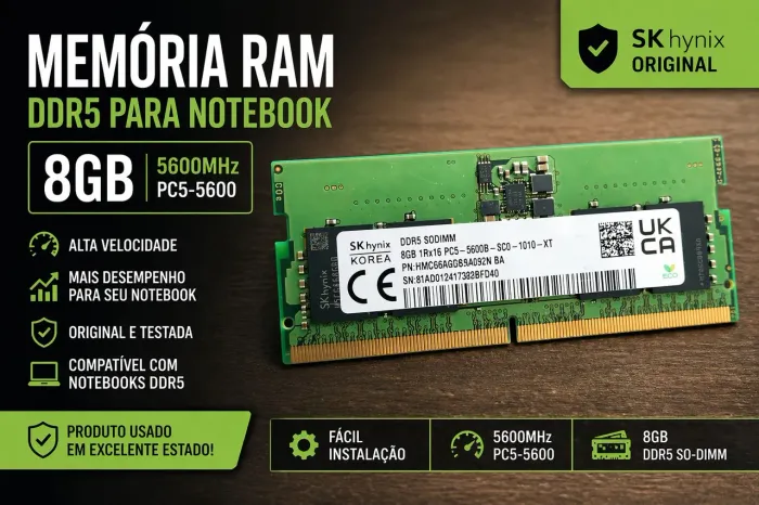 Memória DDR5 8GB SODIMM para Notebook - Alta Velocidade