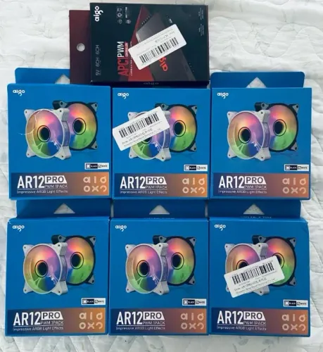KIT 7x COOLER FAN AIGO AR12 PRO BRACO + CONTROLADORA + CONTROLE (ZERO)