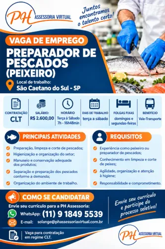 PREPARADOR DE PESCADOS - (PEIXEIRO) - CLT - SÃO CAETANO DO SUL