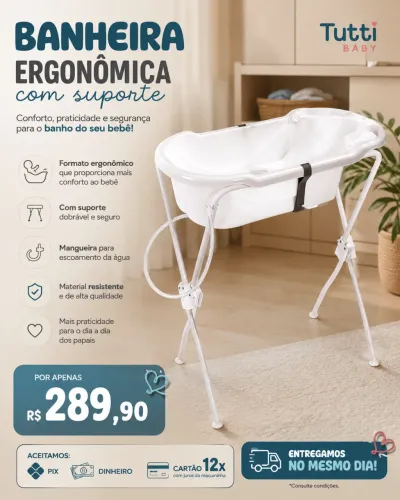Banheira Ergonômica com Suporte Tutti Baby DIRETO DE FÁBRICA