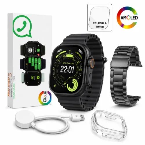 Relógio Smartwatch Ultra 5 Plus Série 11 49mm Amoled Chat Gpt Microwear Responde Whatsapp